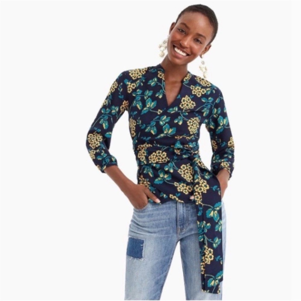 J. Crew Floral wrap around blouse 3/4 sleeves size small